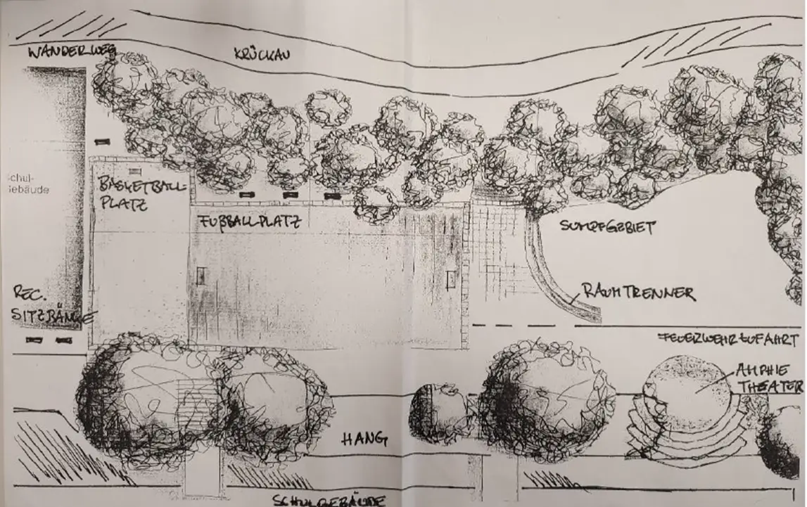 Planungsskizze für den Schulhof 3: Amphitheater